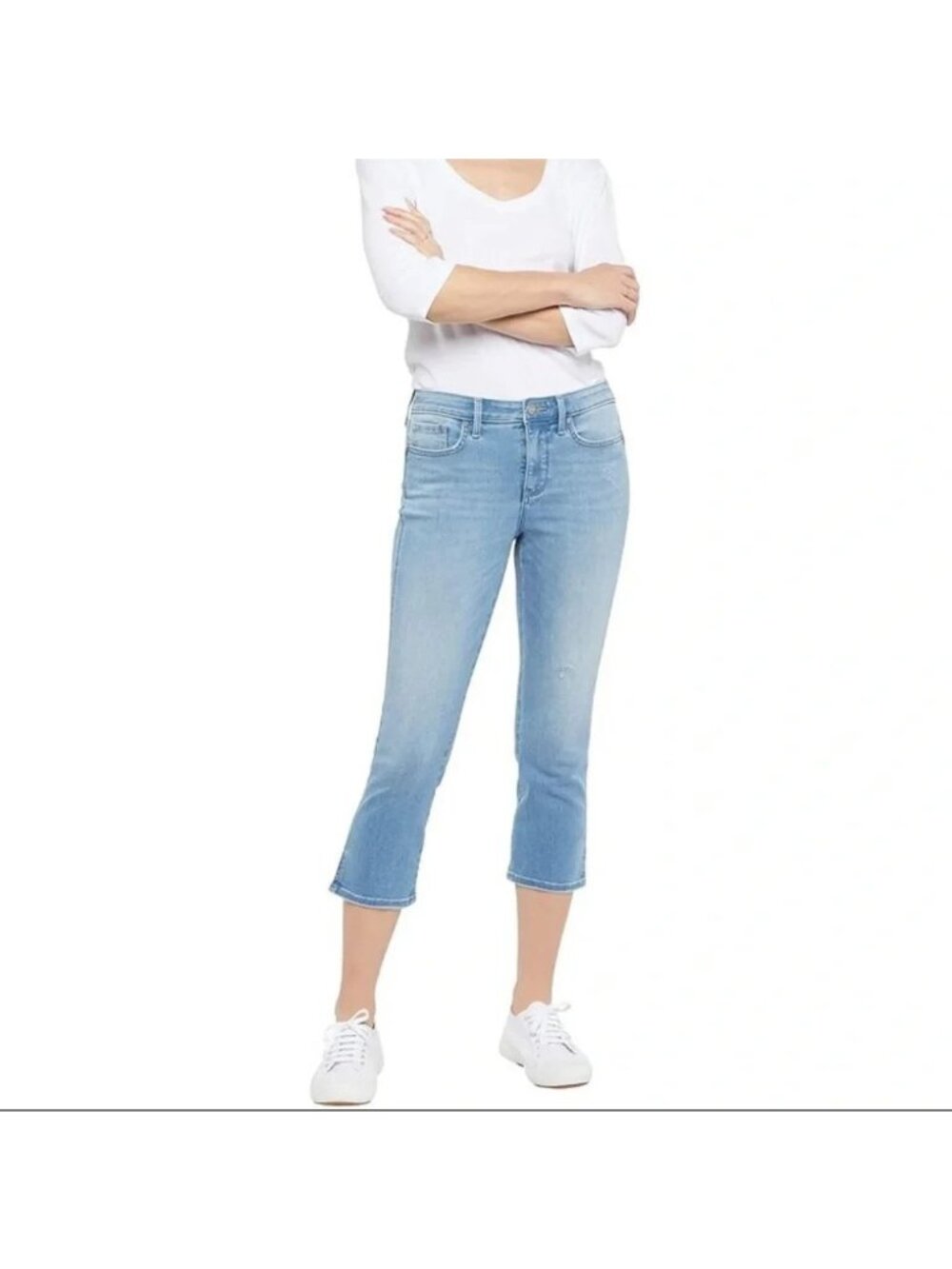 NYDJ Chloe Womens Size 16 Capri Jeans Bryce Blue Denim Double Needle Slit Hem